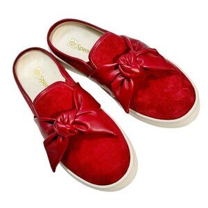 Spenco Orthotic Suede Bow Mules Barbados Baked Apple Red size 7.5 B NEW